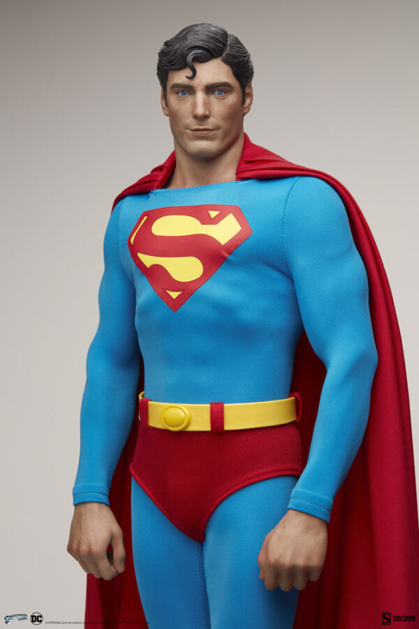 Superman: The Movie Premium Format™ Figure from Sideshow Collectibles and DC Comics. A collectible figure of the iconic Superman character standing heroically with a red cape and the signature "S" logo on his chest