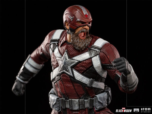 Marvel Red Guardian 1:10 Scale Statue from Iron Studios. A highly-detailed collectible figure of Red Guardian with a clenched fist and an intense expression, set against a black background.