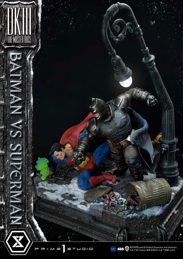 Prime 1 Studio Deluxe Version Statue featuring Batman versus Superman from DC Comics, showcasing a dynamic battle scene with detailed, realistic sculpting of both iconic characters.