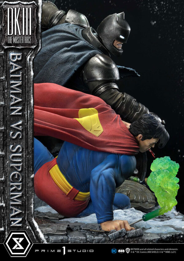 Prime 1 Studio Deluxe Version Statue featuring Batman versus Superman from DC Comics, showcasing a dynamic battle scene with detailed, realistic sculpting of both iconic characters.