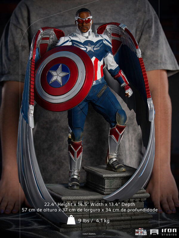 Marvel Captain America Sam Wilson Complete Version Statue by Iron Studios, showcasing the iconic superhero Sam Wilson as Captain America with detailed craftsmanship, dynamic pose, and authentic comic book colors.