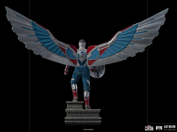 Marvel Captain America Sam Wilson Complete Version Statue by Iron Studios, showcasing the iconic superhero Sam Wilson as Captain America with detailed craftsmanship, dynamic pose, and authentic comic book colors.